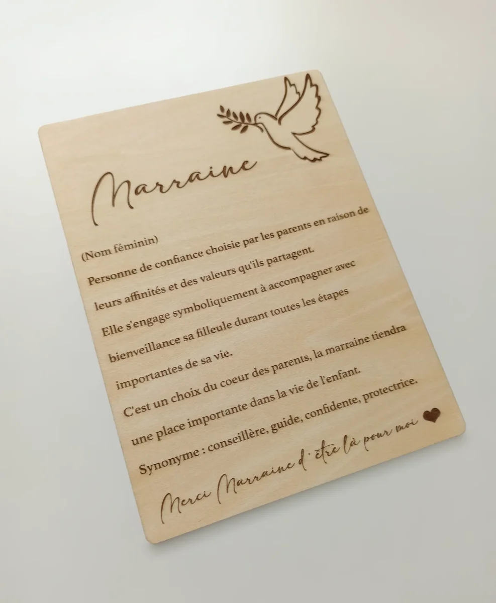 Carte annonce parrain marraine en bois colombe – Image 5