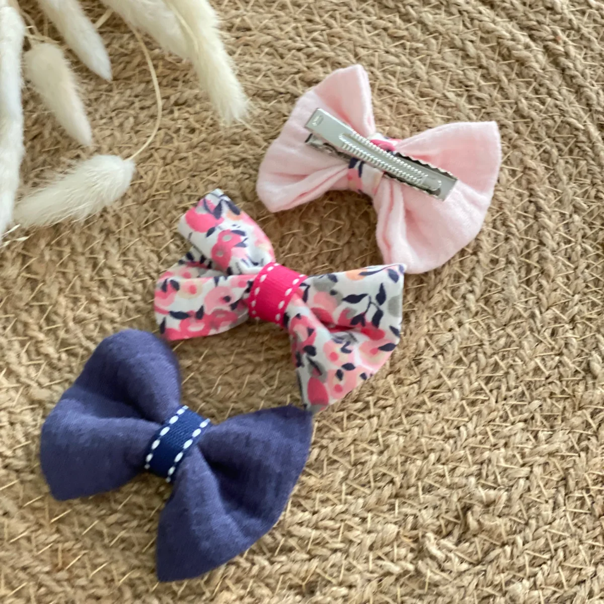 Barrettes noeud liberty rose et bleu – Image 2